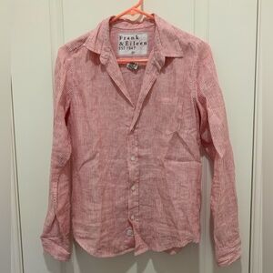 EUC Frank & Eileen “Barry” 100% Linen Button Up Shirt Classic Red Stripe Small